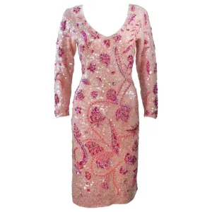 GENE SHELLY'S Pink Stretch Knit Beaded Cocktail Dress Size 8