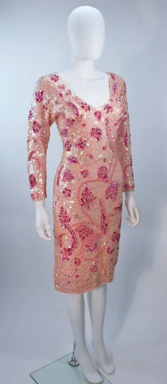 GENE SHELLY'S Pink Stretch Knit Beaded Cocktail Dress Size 8