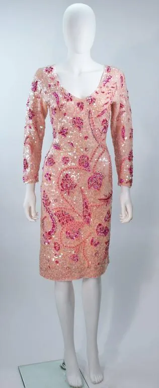 GENE SHELLY'S Pink Stretch Knit Beaded Cocktail Dress Size 8