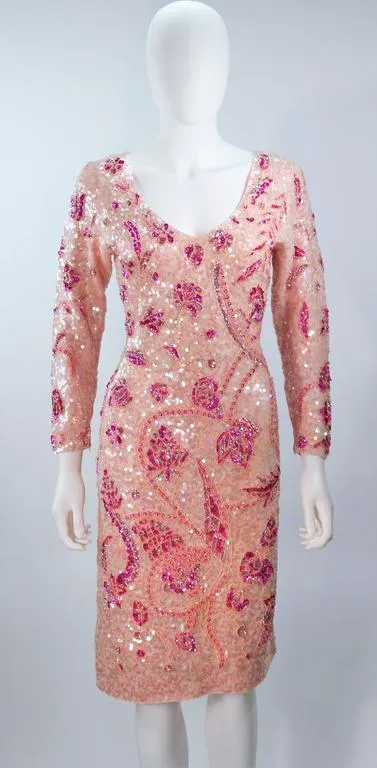 GENE SHELLY'S Pink Stretch Knit Beaded Cocktail Dress Size 8