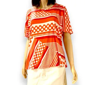 Geometric Orange Stripes White Dots Top