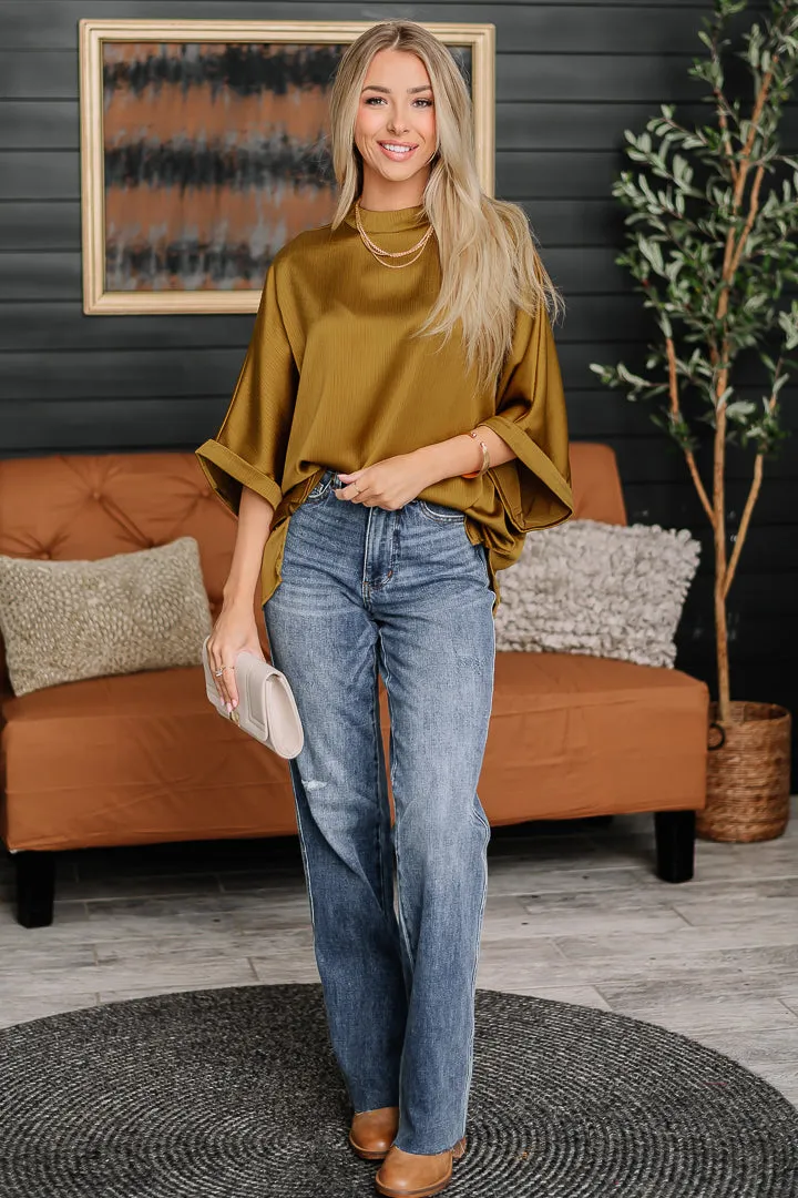 Get Together Oversized Satin Top | {Mustard}