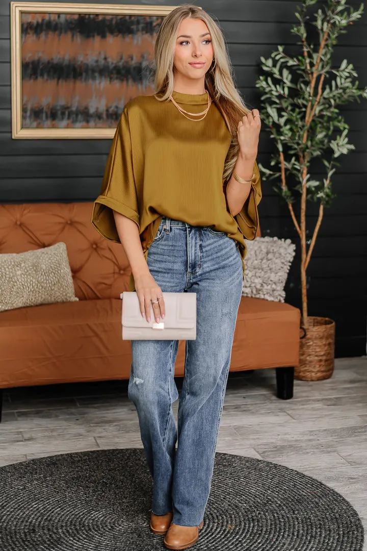 Get Together Oversized Satin Top | {Mustard}