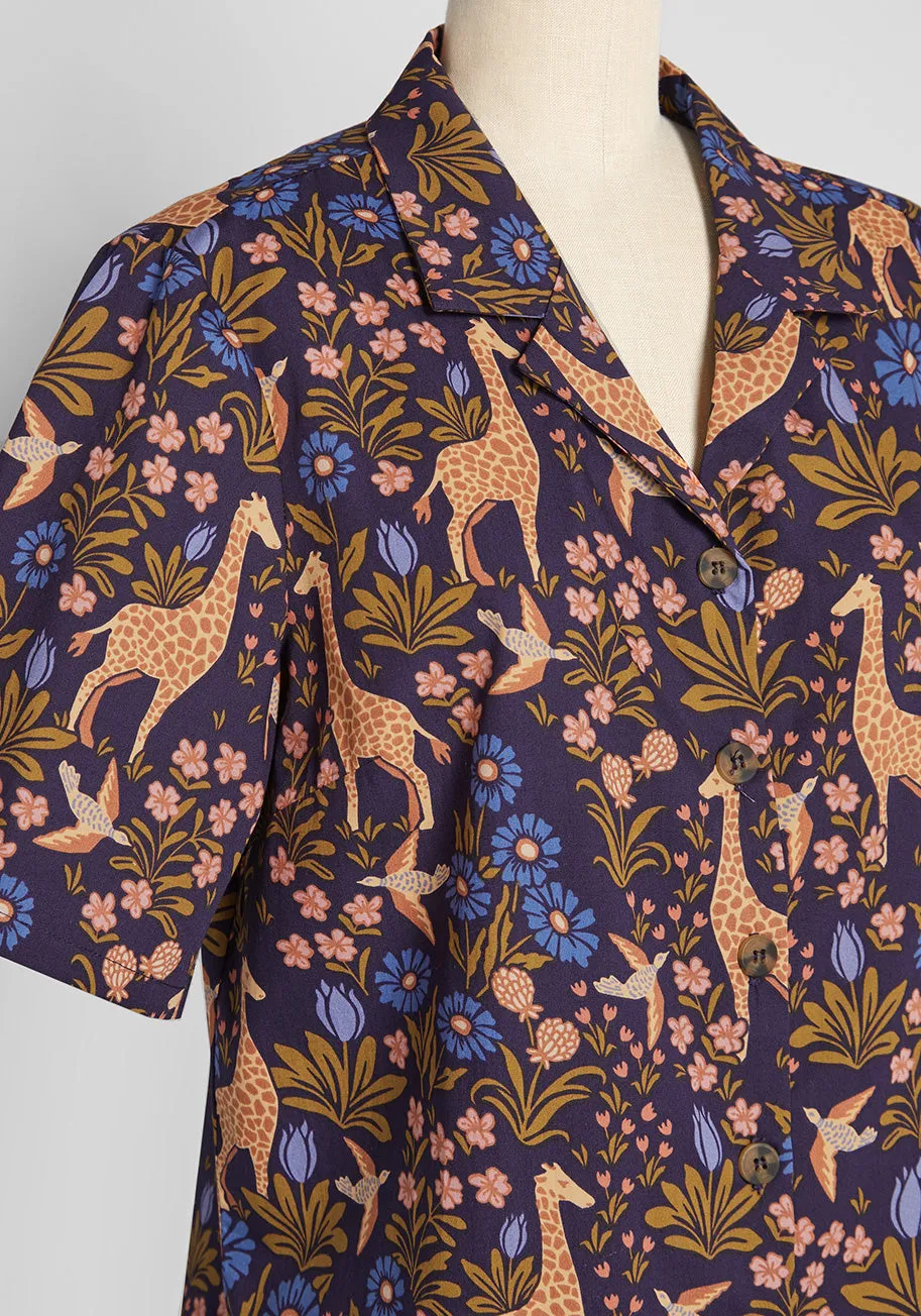 Giraffe Garden Party Button-Up Shirt