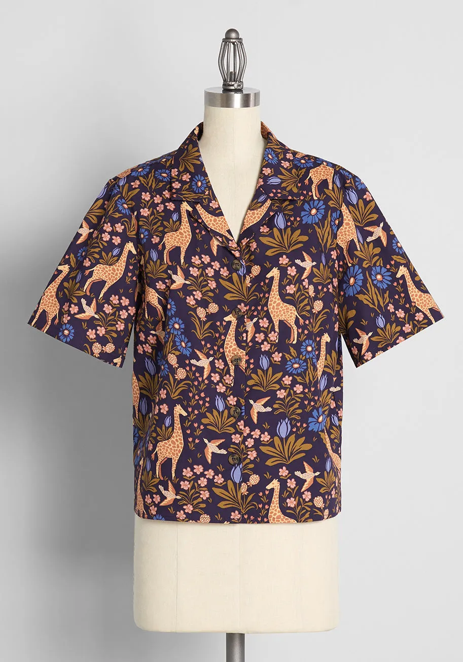 Giraffe Garden Party Button-Up Shirt