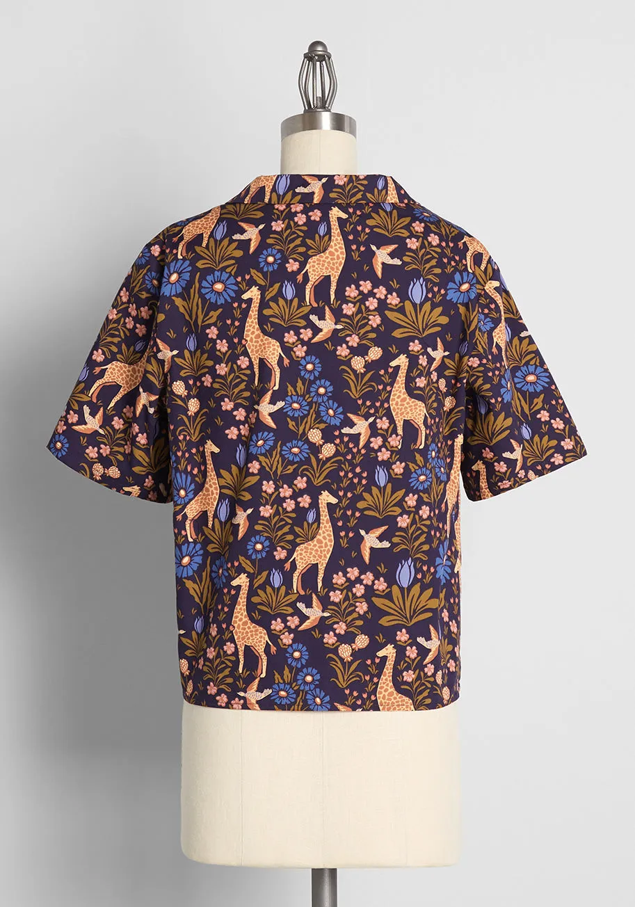 Giraffe Garden Party Button-Up Shirt