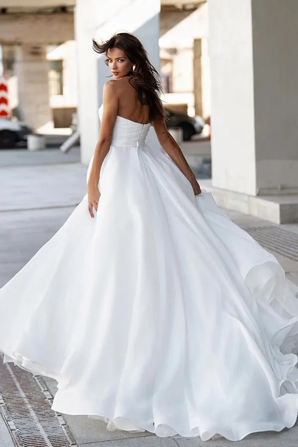 Glamorous Off-Shoulder Sweetheart Pearls Modest Wedding Dress WD668