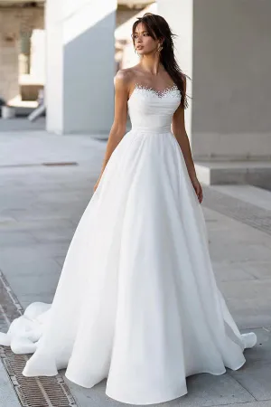 Glamorous Off-Shoulder Sweetheart Pearls Modest Wedding Dress WD668