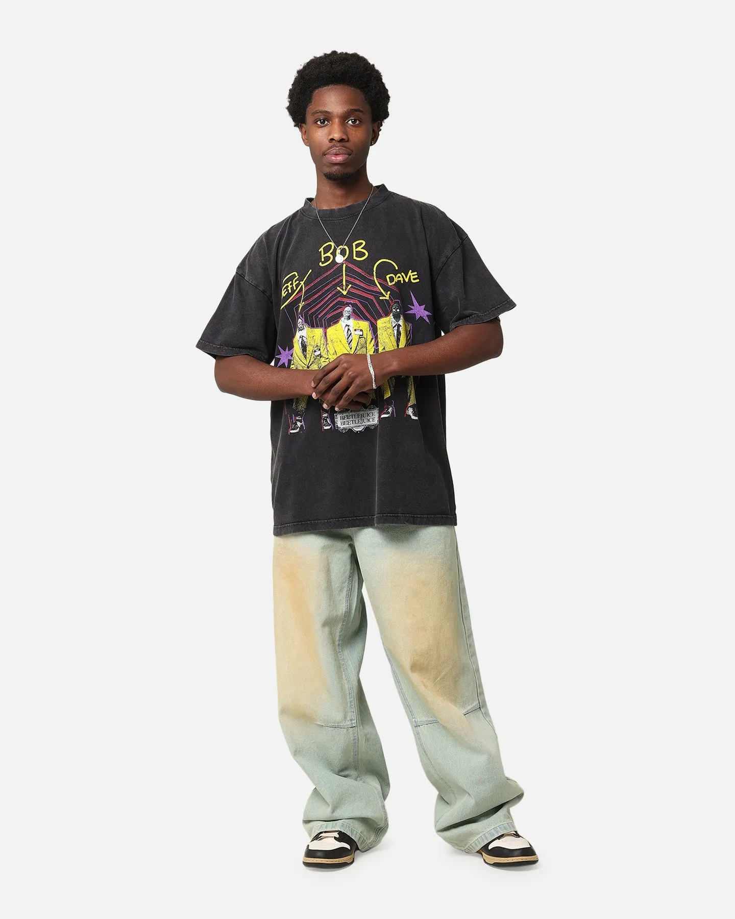 Goat Crew X Beetlejuice Jeff Bob Dave Vintage T-Shirt Black Acidwash