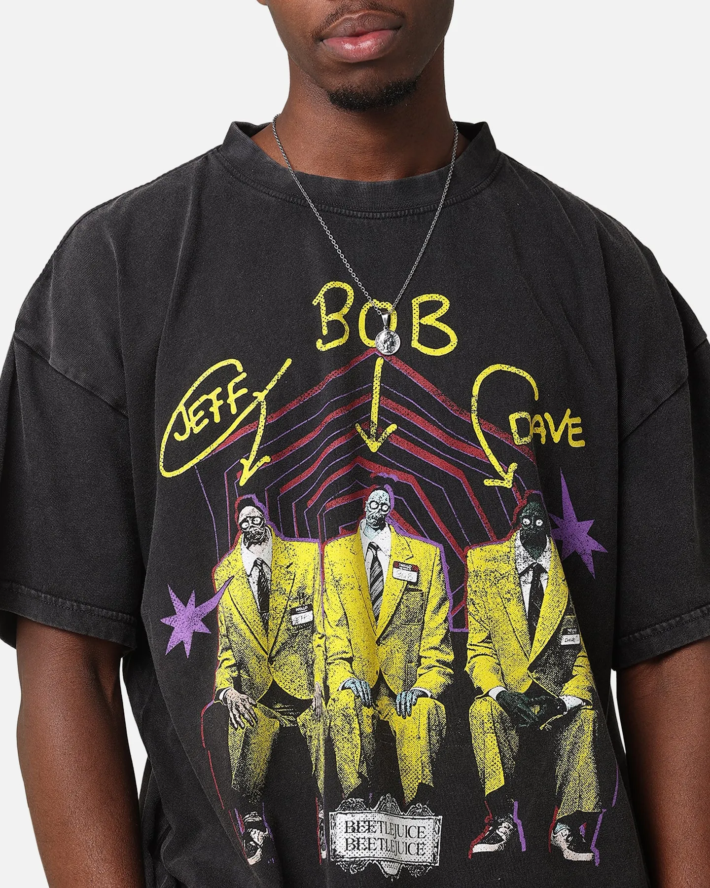 Goat Crew X Beetlejuice Jeff Bob Dave Vintage T-Shirt Black Acidwash