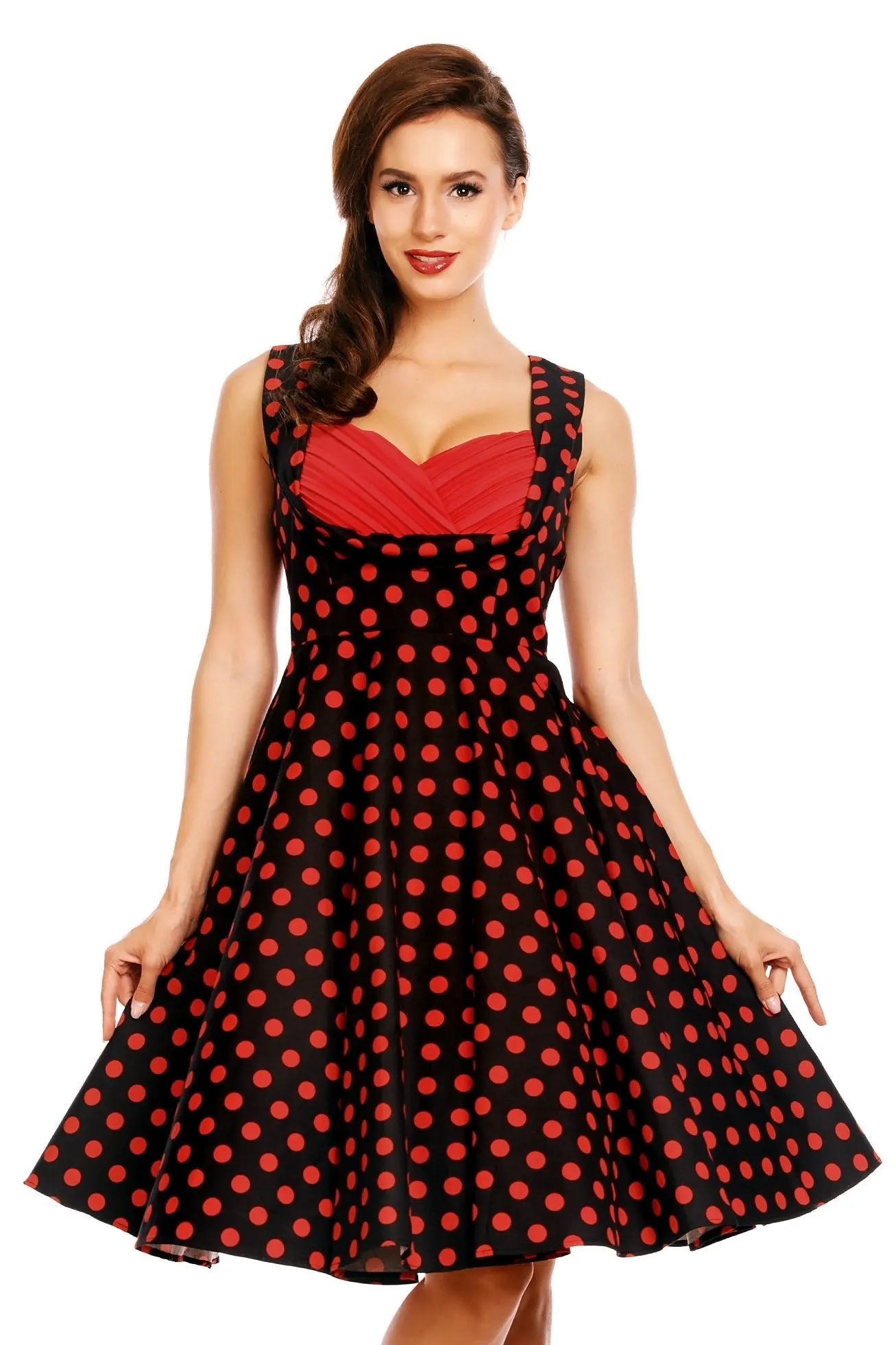 Grace Vintage Glamorous Swing Dress in Black-Red Polka Dots