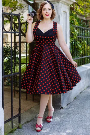 Grace Vintage Style Polka Dress in Black-Red