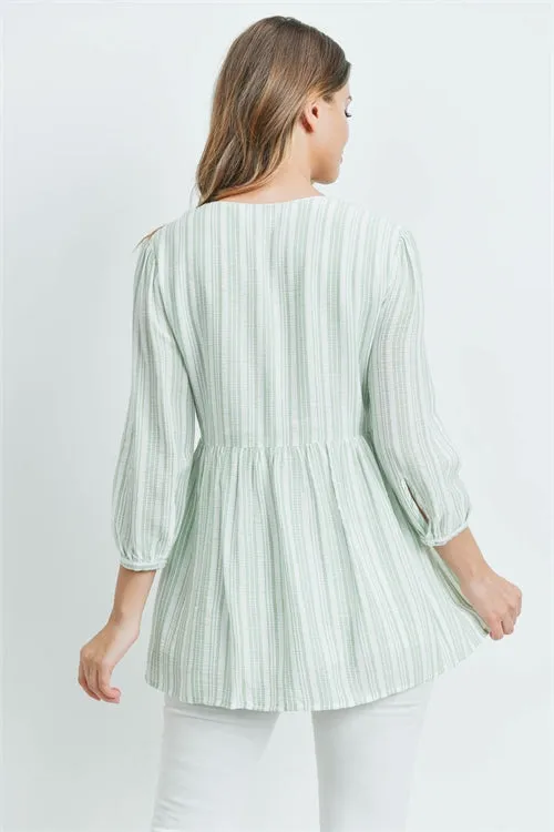 Green Stripe Boho Inspired Top