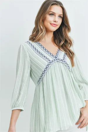 Green Stripe Boho Inspired Top