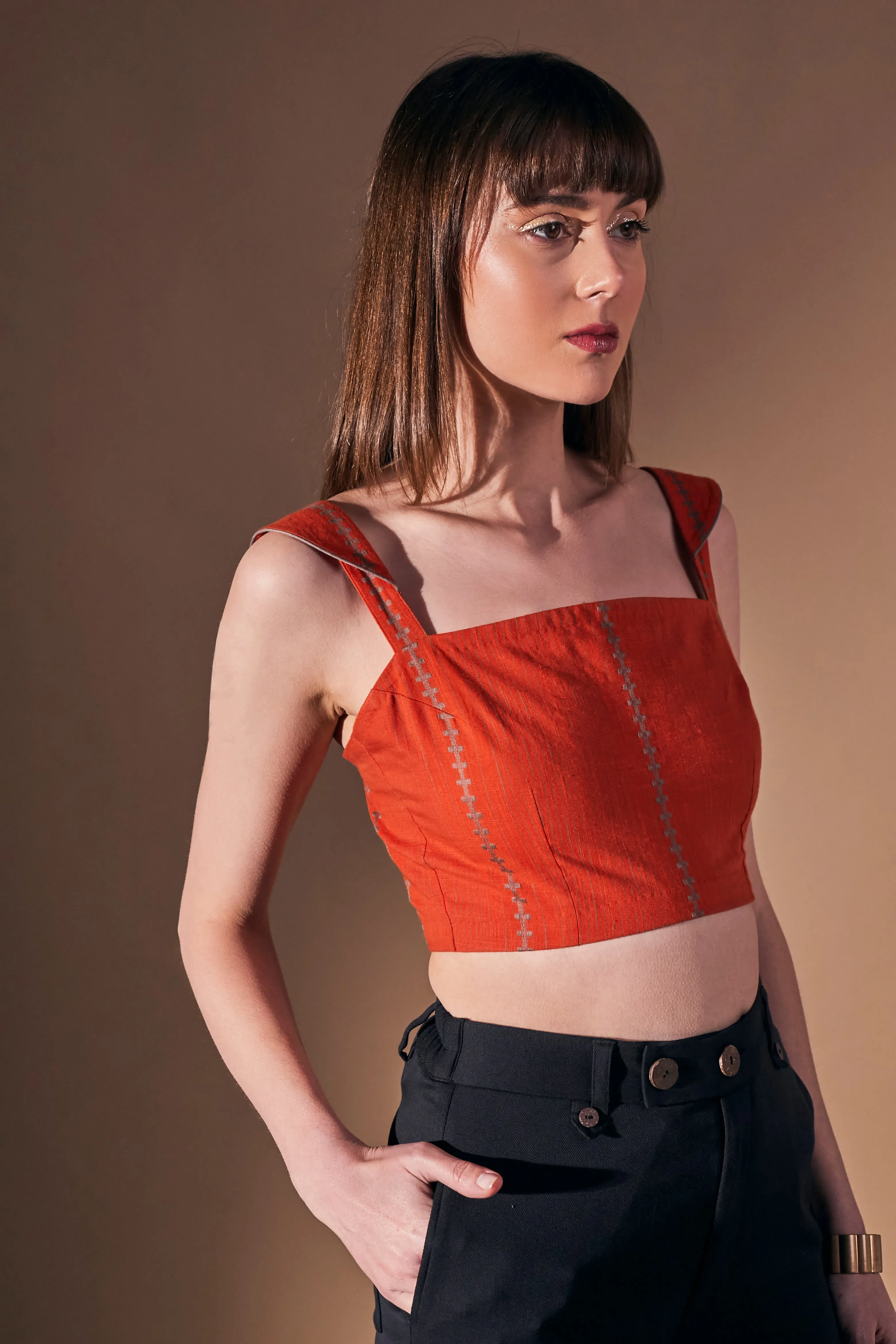 Handloom Ladies Orange Crop Top