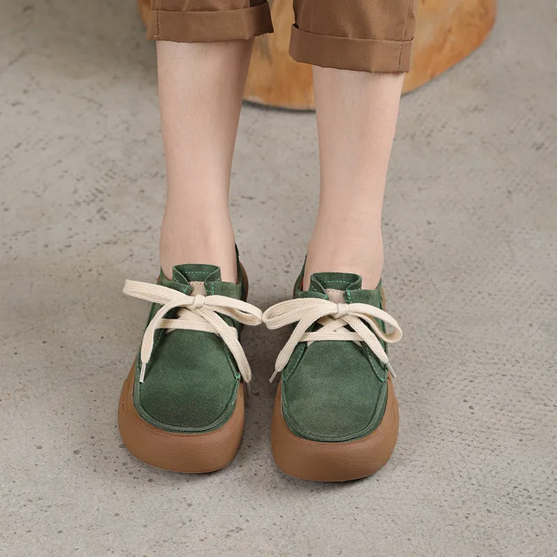 Handmade Soft Leather Lace Up Platform Oxford Shoes Coffee/Green