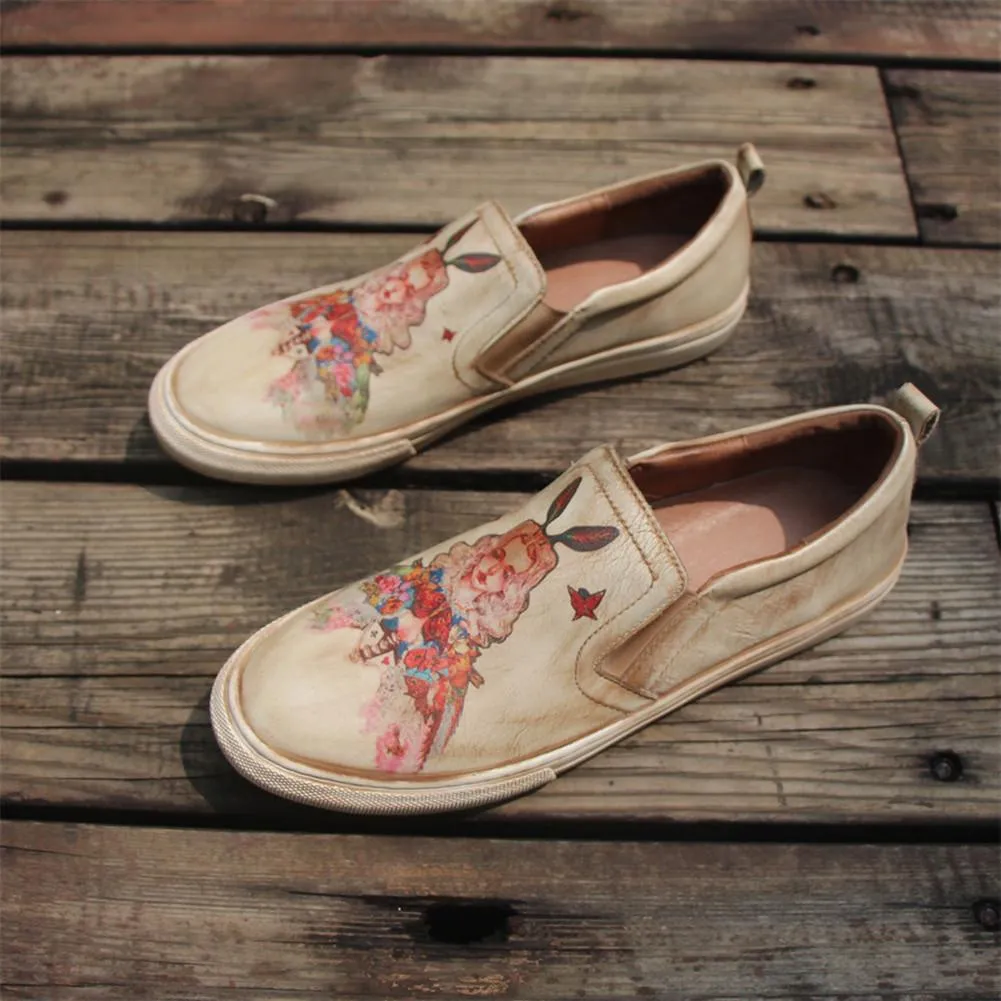 Handmade Women’S Low Top Fashion Leather Sneakers Hand-Painted Princess