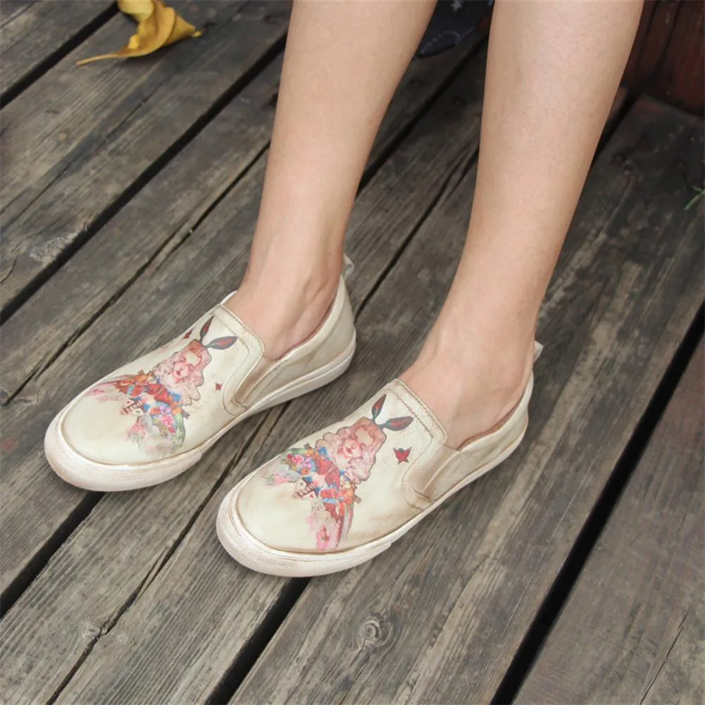 Handmade Women’S Low Top Fashion Leather Sneakers Hand-Painted Princess