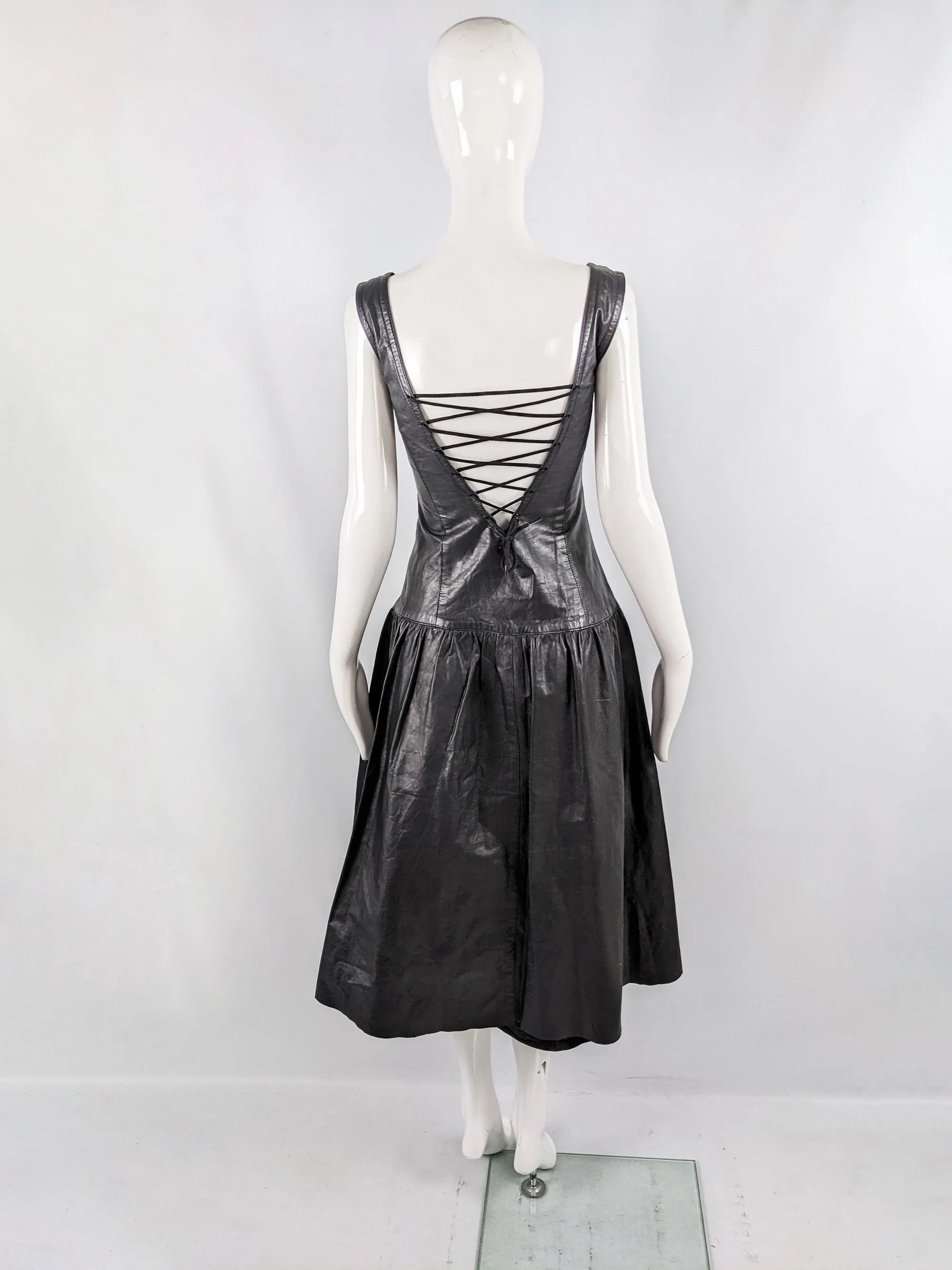 Harrods Vintage Real Leather Lace Back Dress, 1980s