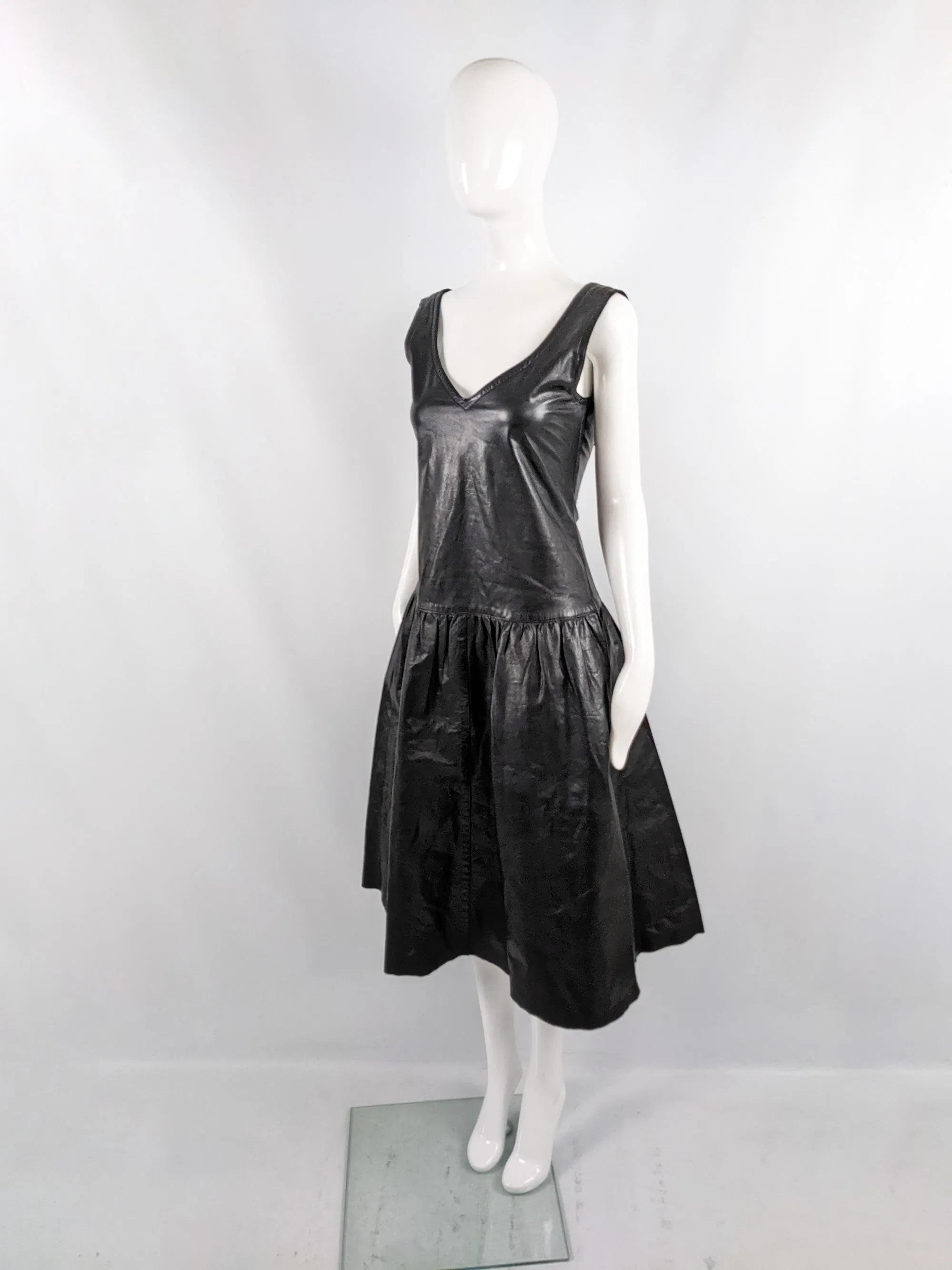 Harrods Vintage Real Leather Lace Back Dress, 1980s