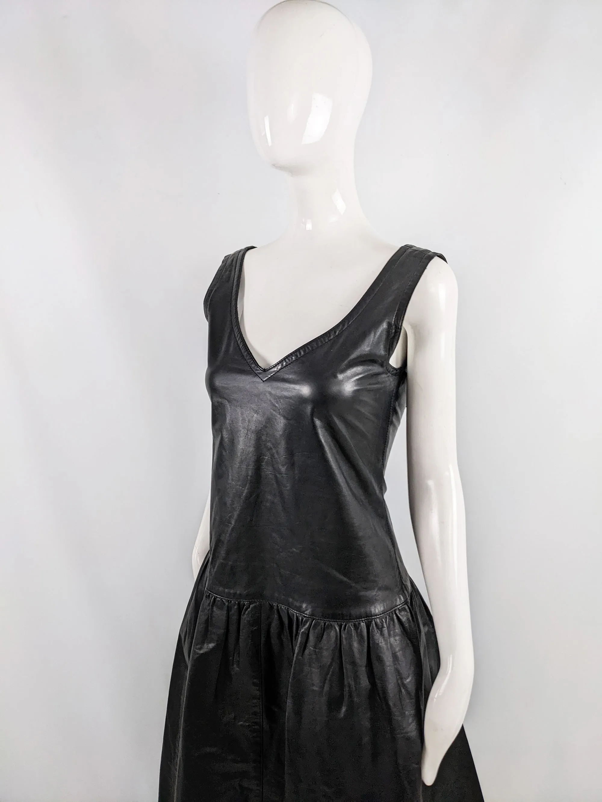 Harrods Vintage Real Leather Lace Back Dress, 1980s