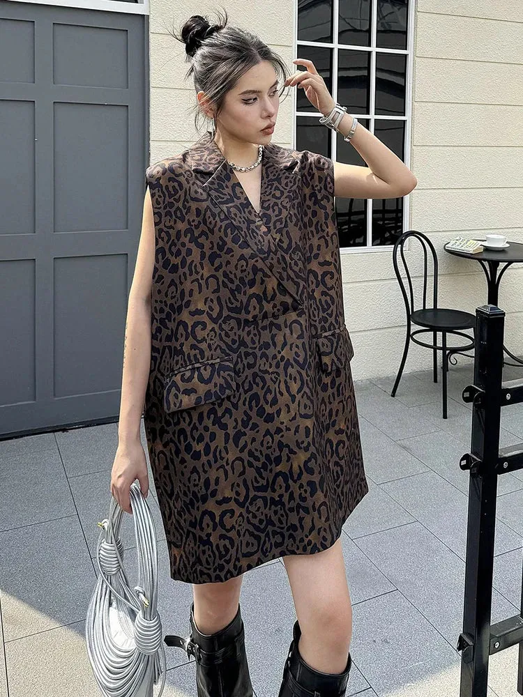 HEYFANCYSTYLE Korean Style Leopard Vest Dress