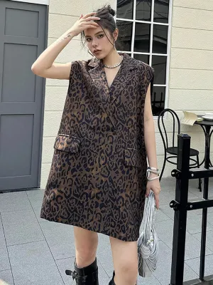 HEYFANCYSTYLE Korean Style Leopard Vest Dress