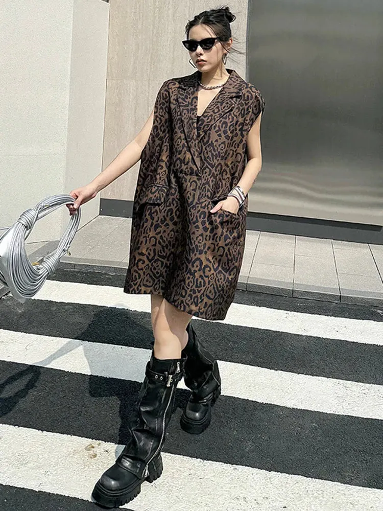 HEYFANCYSTYLE Korean Style Leopard Vest Dress