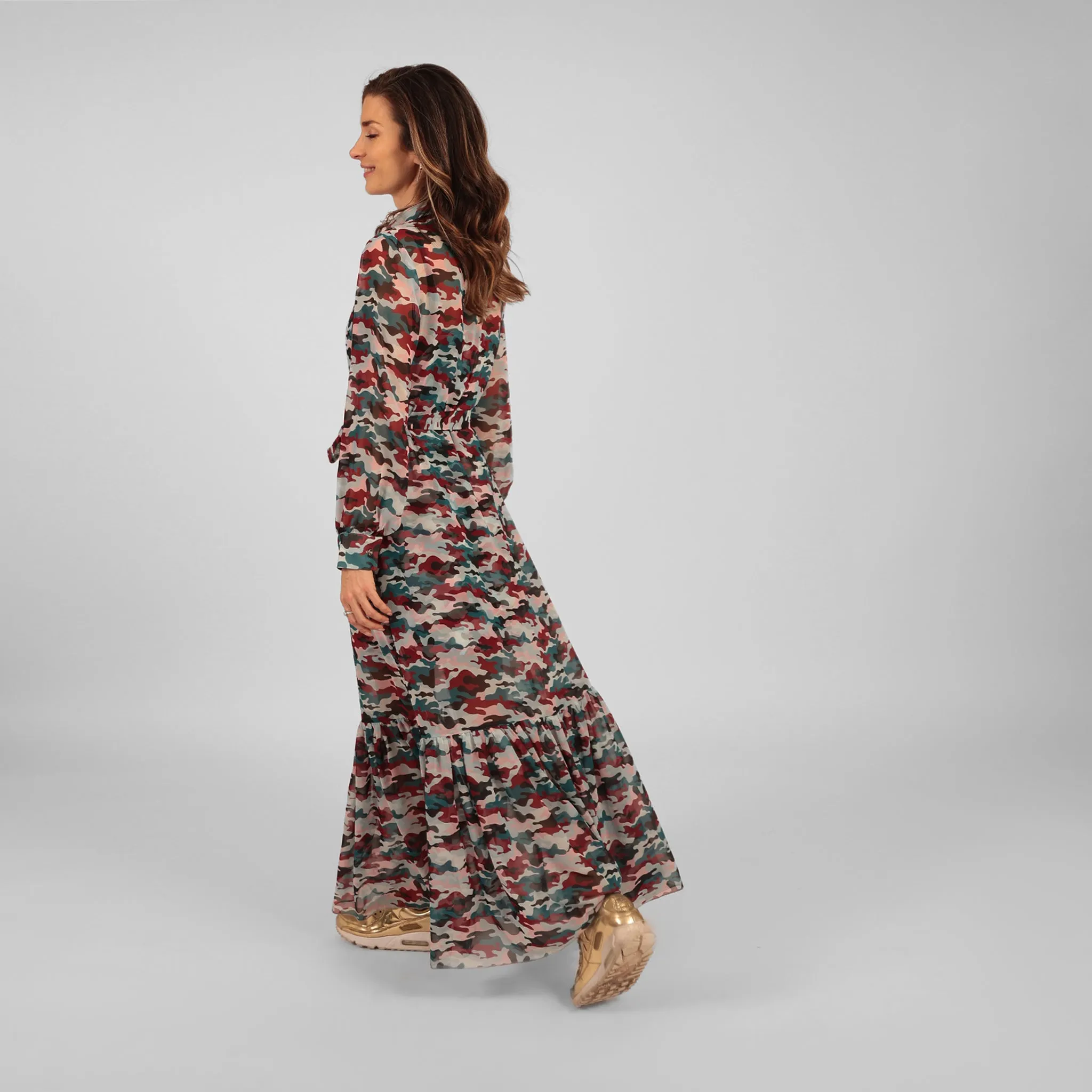 Ilu Long Sleeve Maxi Shirt Dress Sunset Camo