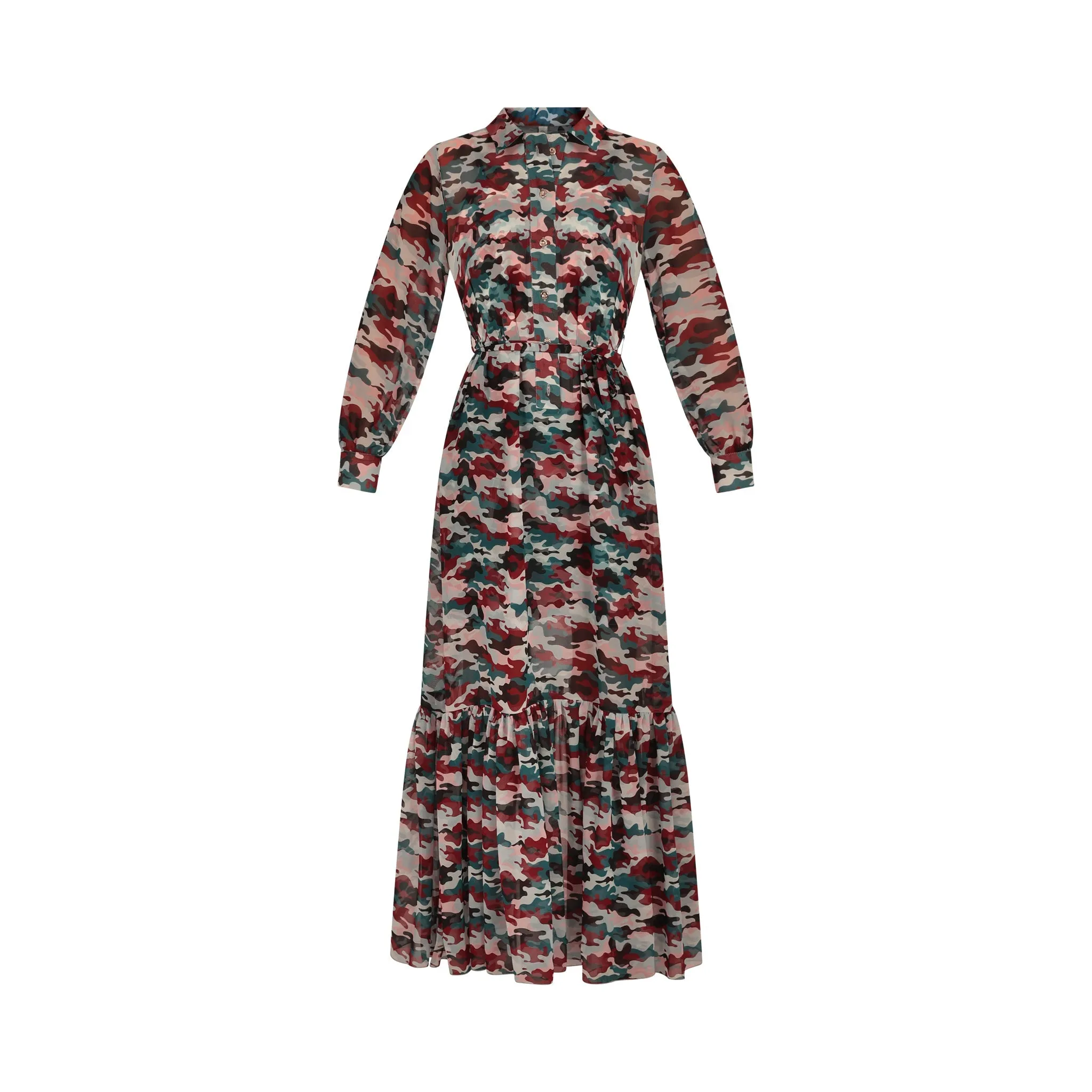 Ilu Long Sleeve Maxi Shirt Dress Sunset Camo