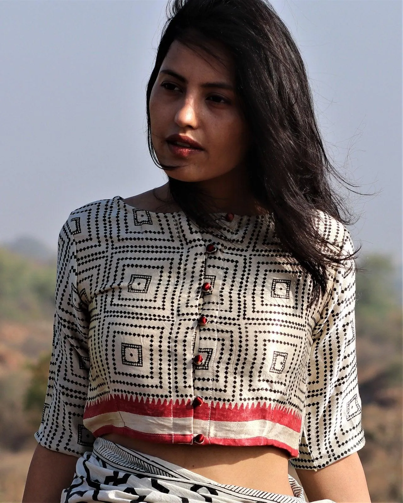 Ivory Checked Mashru Silk Blouse