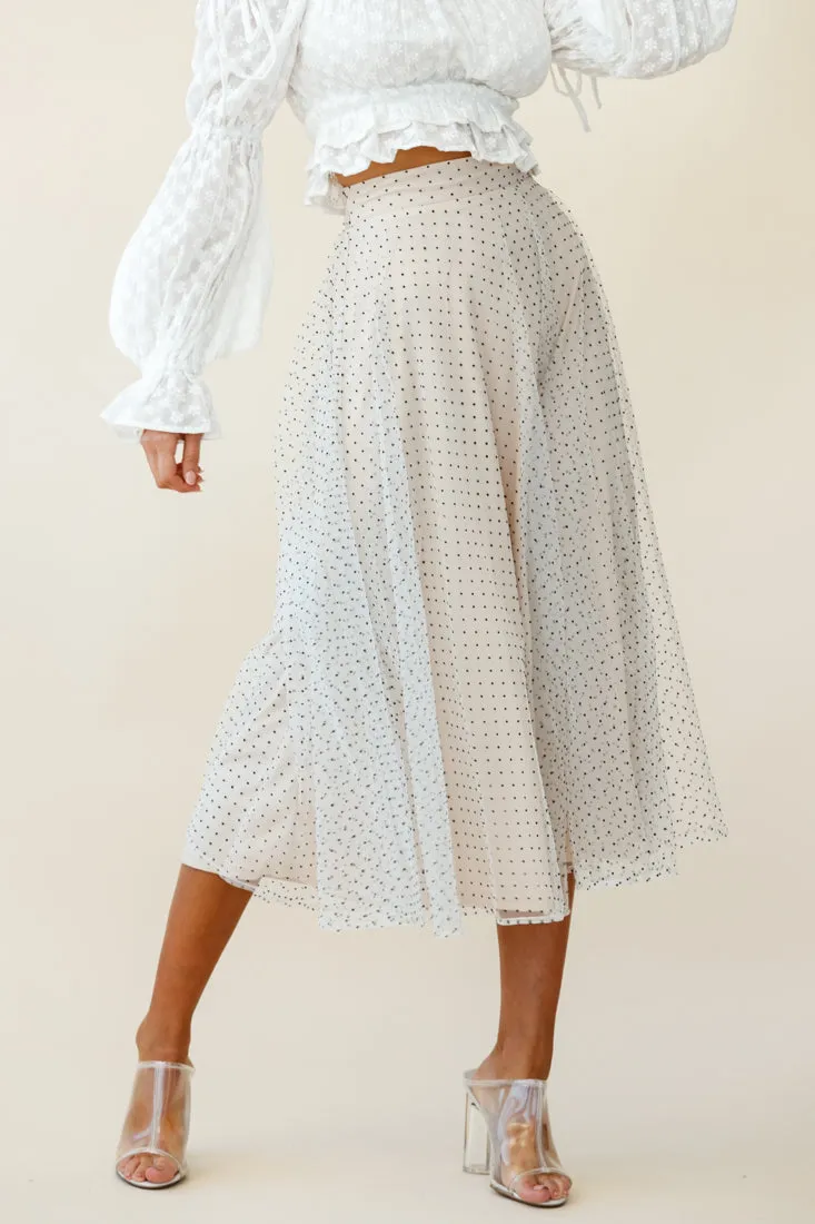 Jasmine Hail Spot Mesh Midi Skirt White