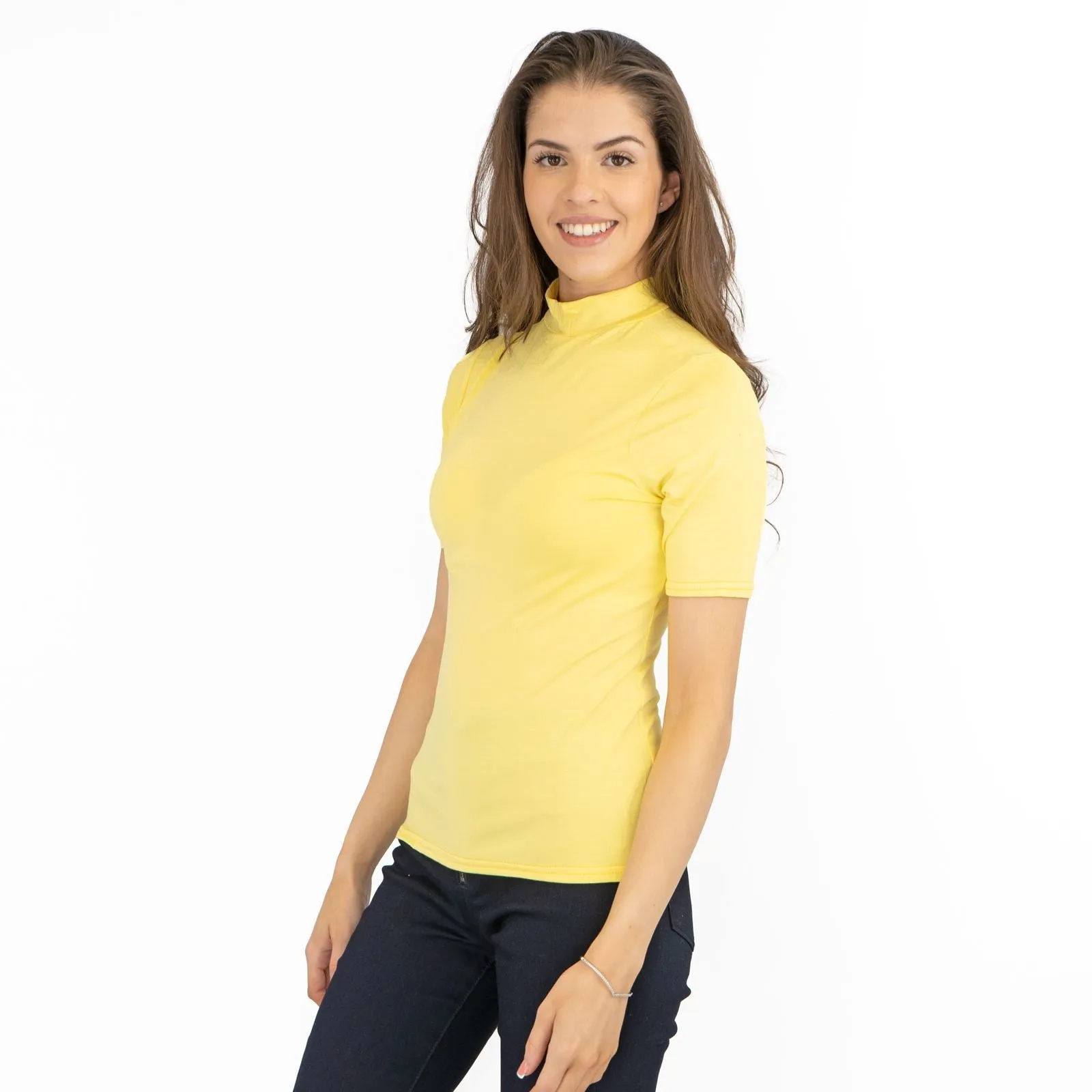 Karen Millen Yellow Short Sleeve Jersey Funnel Neck Top