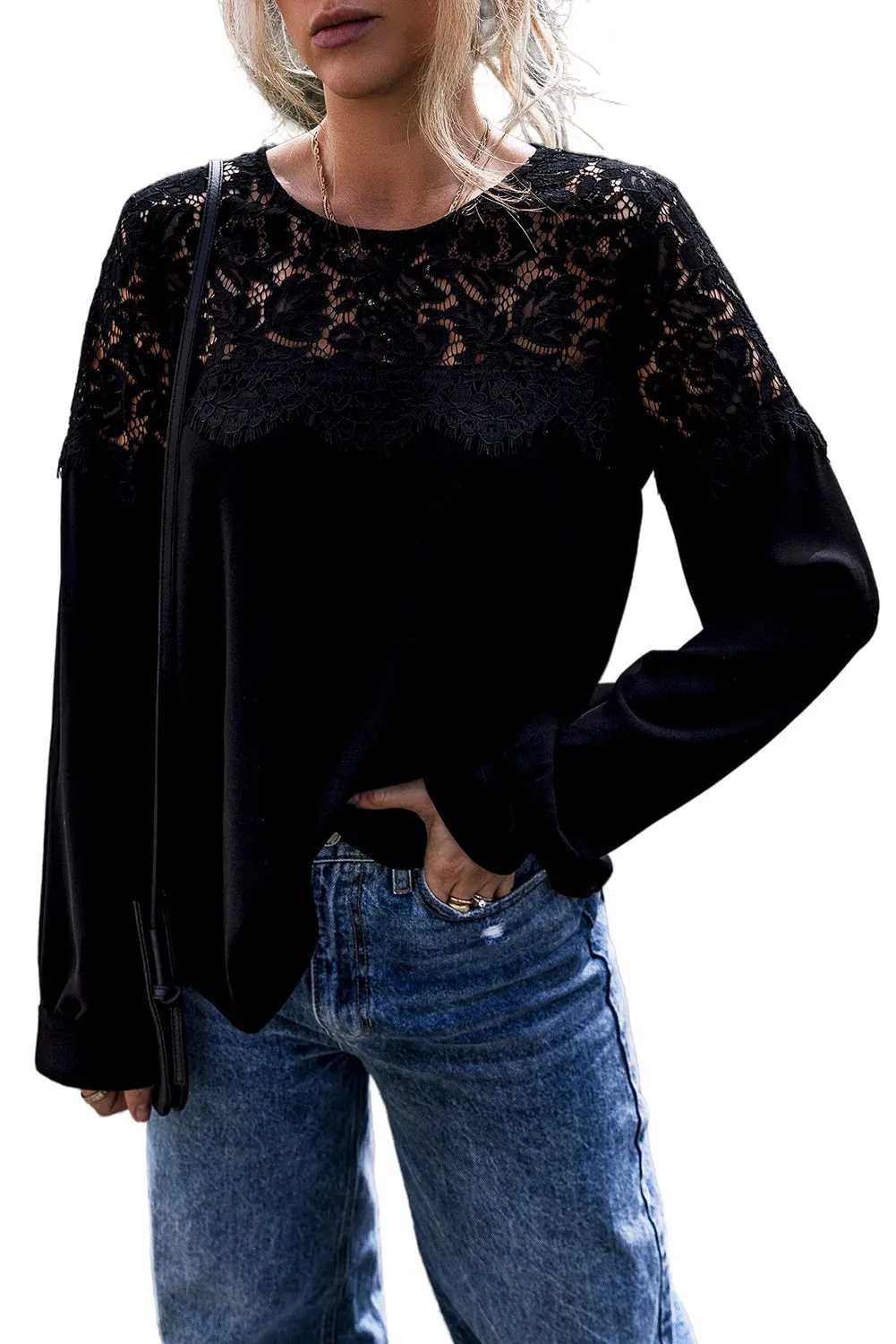 Lace Crochet Long Sleeve Top