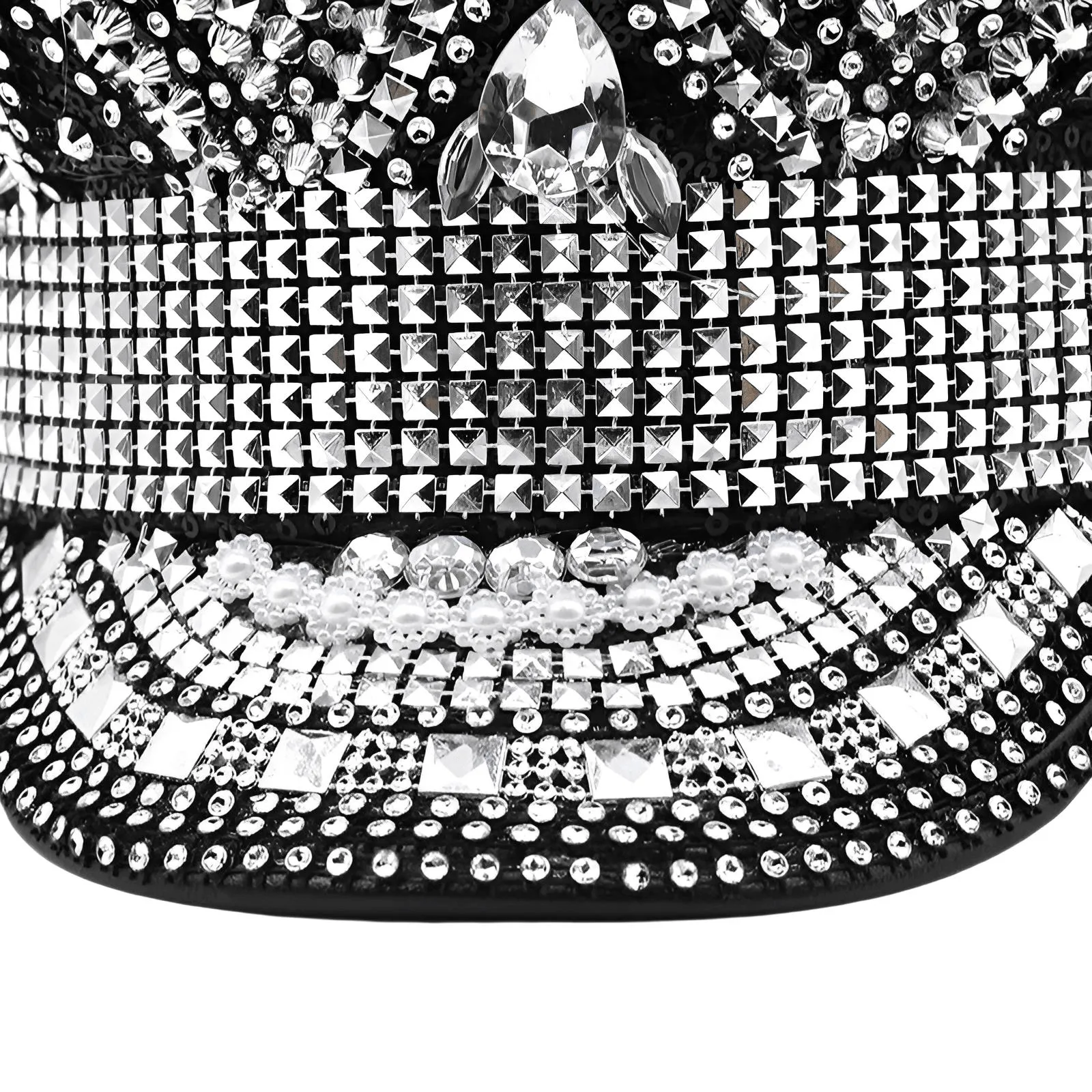 Luxury Rhinestone Black Captain Hat Black Hat Women's Festival Party Hat