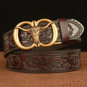 Men's Bull Head Buckle Leather Belt