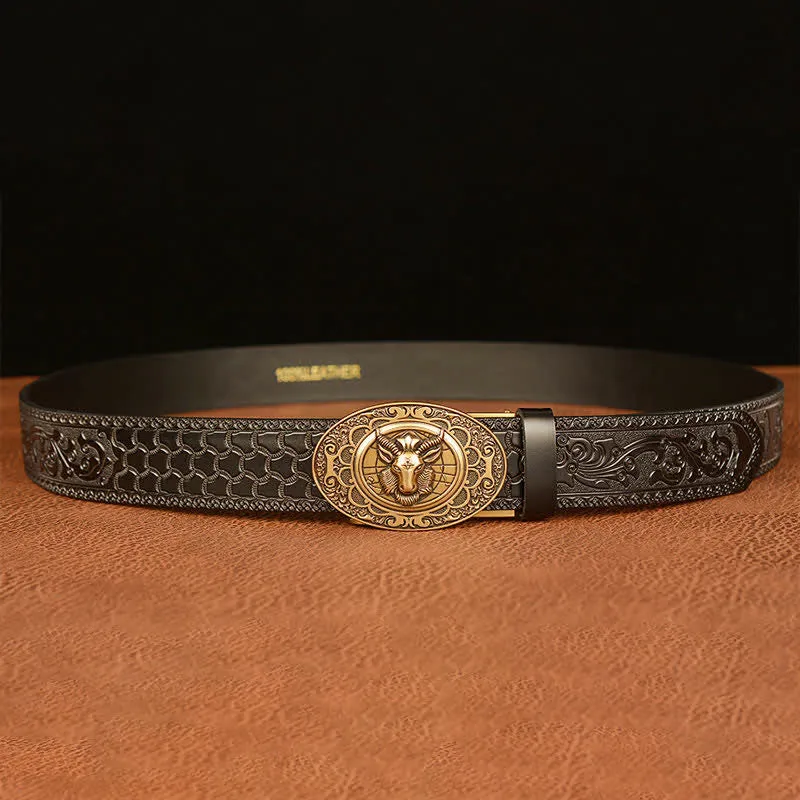 Men's Classical Sheep Head Buckle Leather Belt