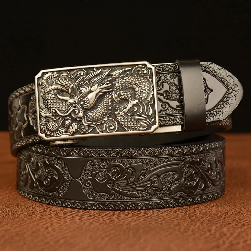 Men's Dragon Square Buckle Leather Belt