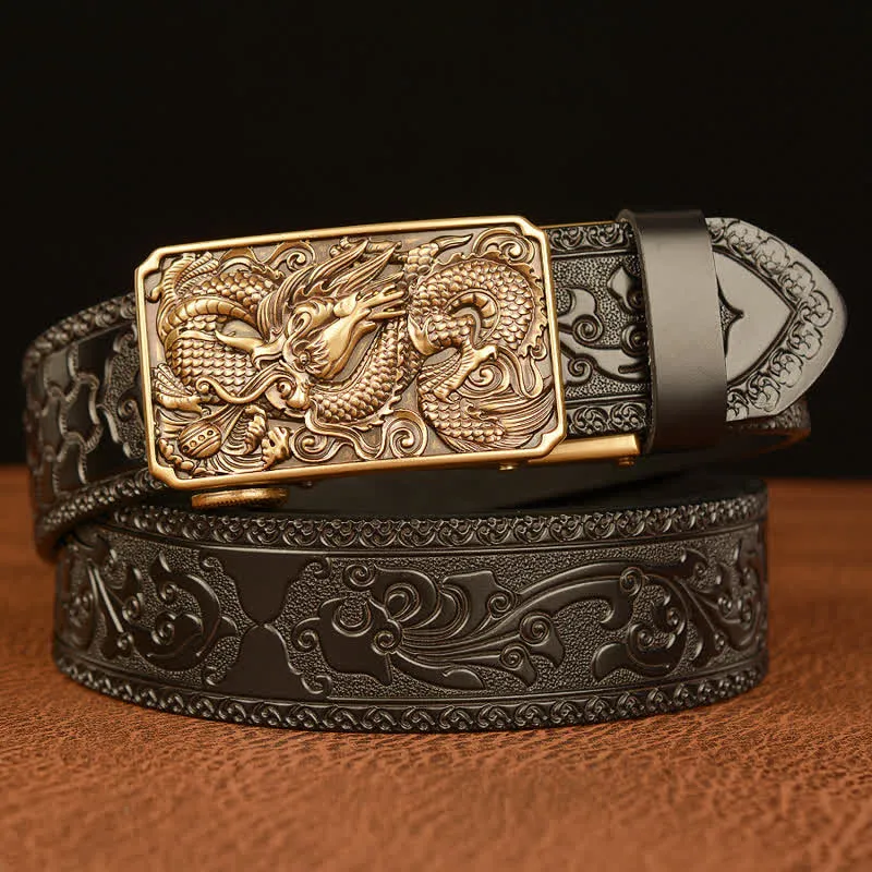 Men's Dragon Square Buckle Leather Belt