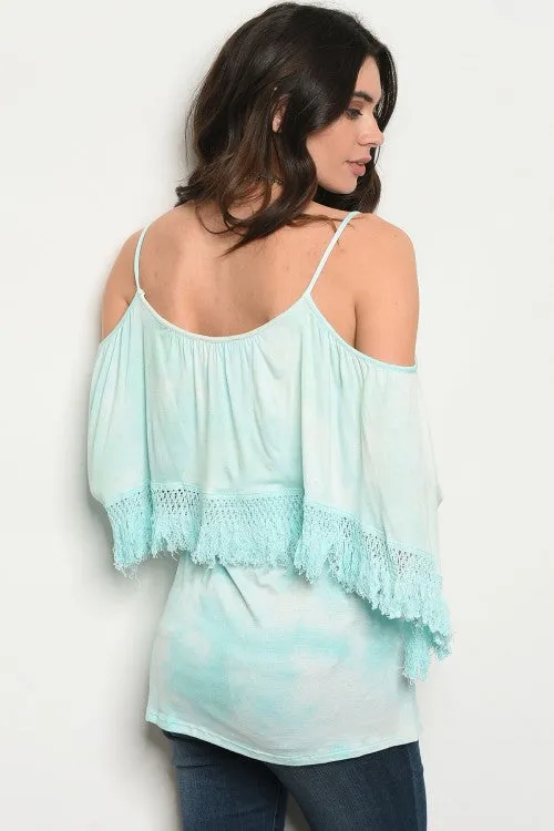 Mint Green Tie Dye Cold Shoulder Top