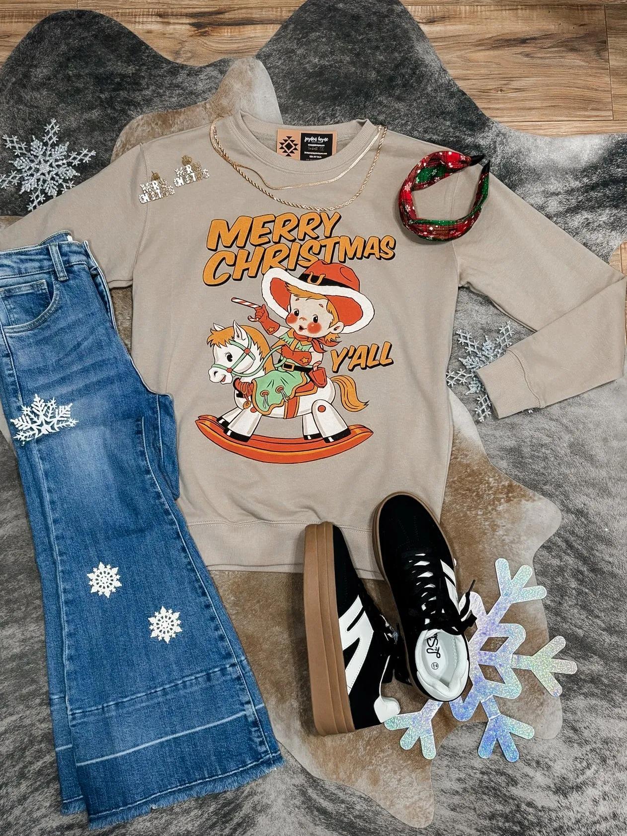 Mocha Vintage Rocking Horse Christmas Sweatshirt