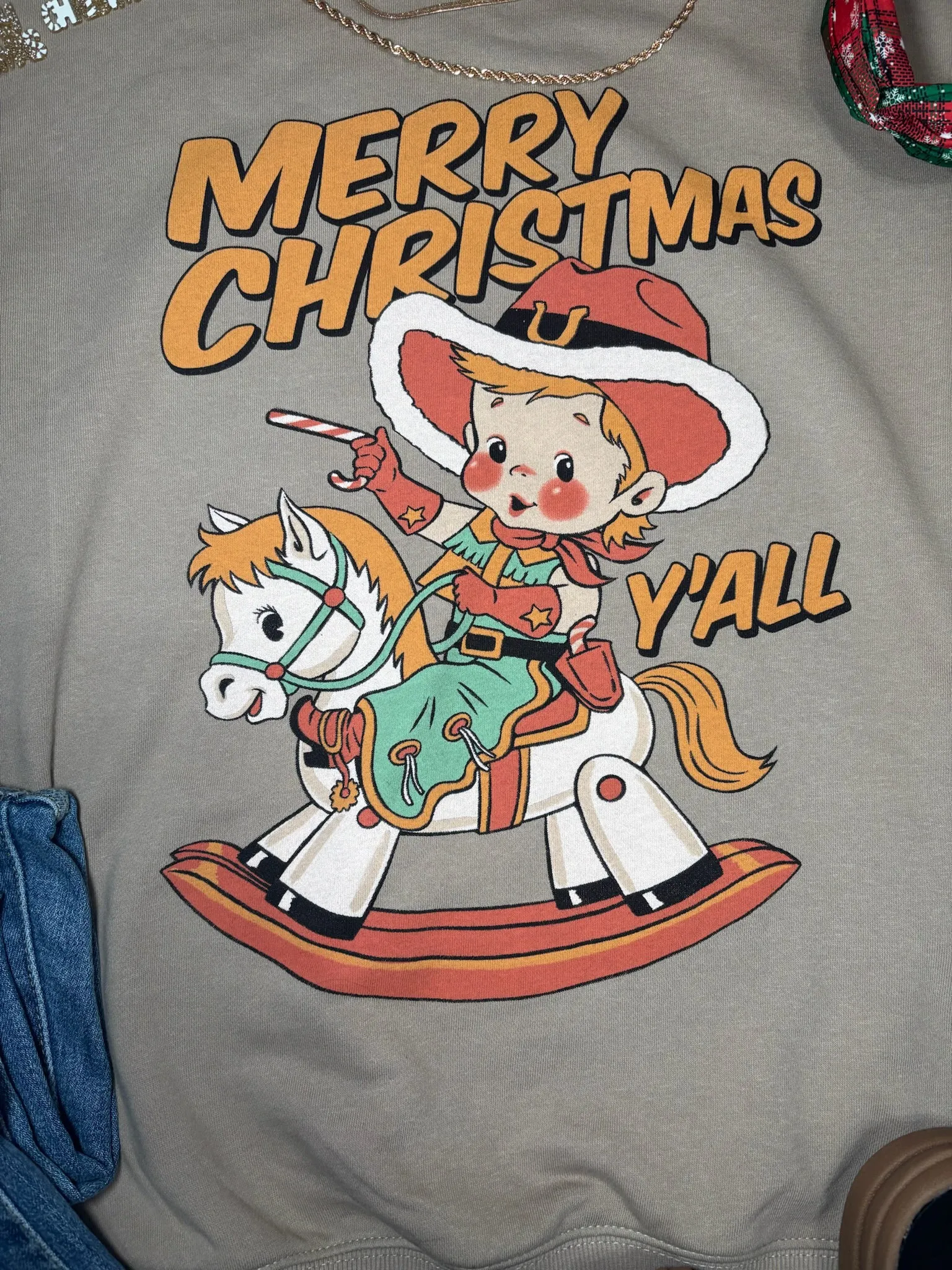 Mocha Vintage Rocking Horse Christmas Sweatshirt