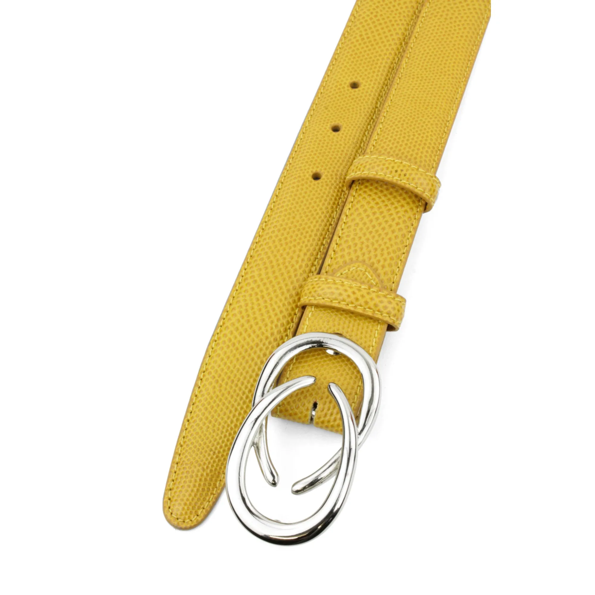 Mustard Tone Narrow Carung Texture Interlocking C Belt