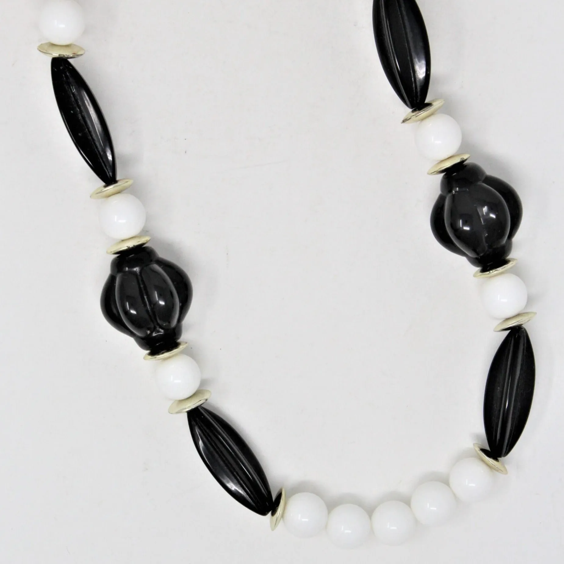 Necklace, Black and White Beads, Retro, Vintage