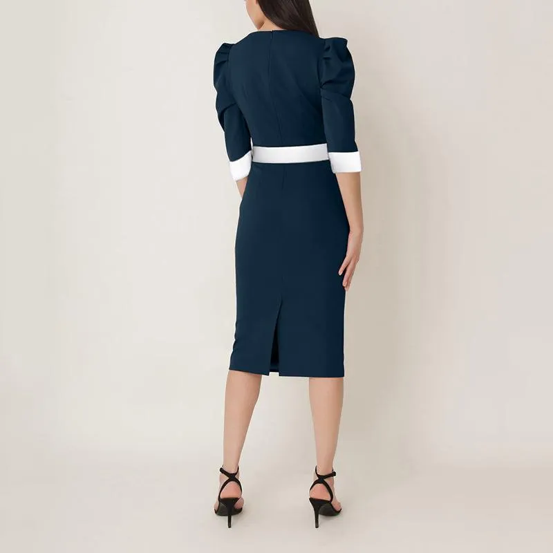 Noble temperament professional fashion temperament round neck midi skirt