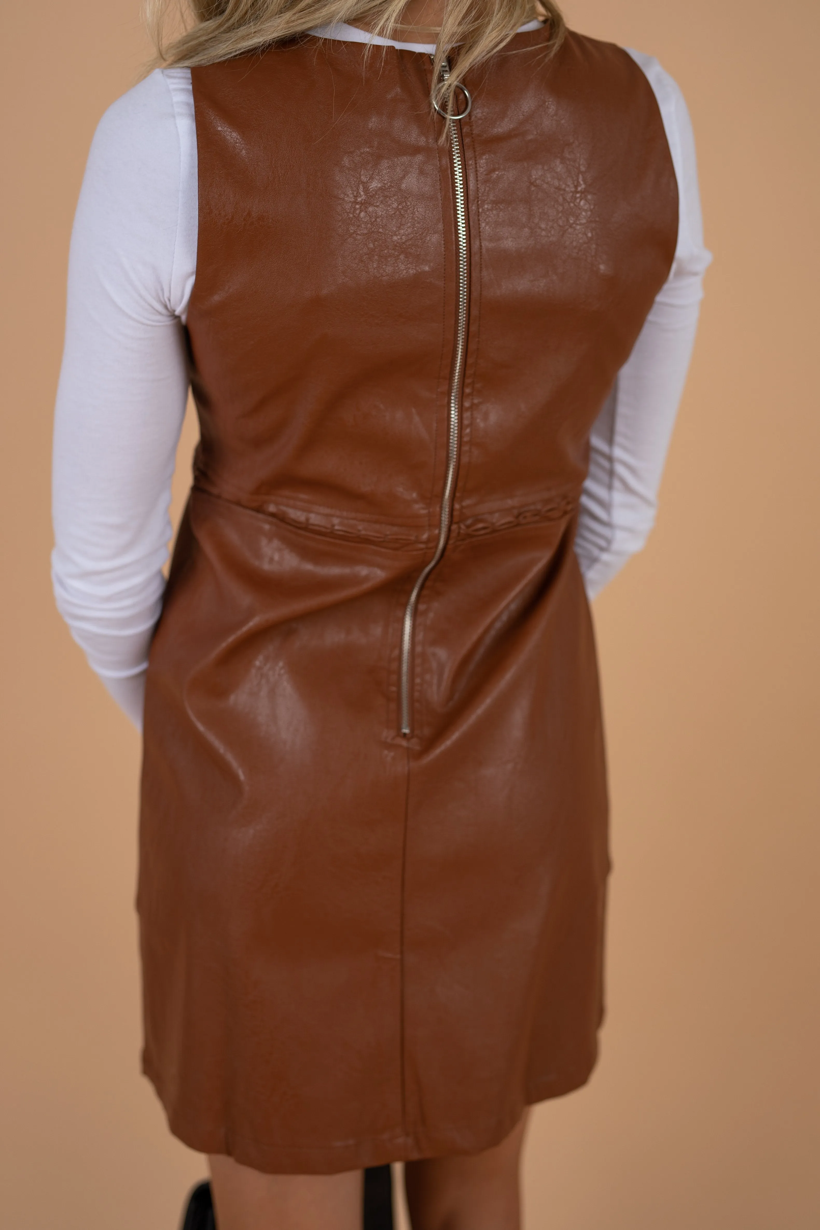 Nobody Like You Camel Brown Vegan Leather Dress