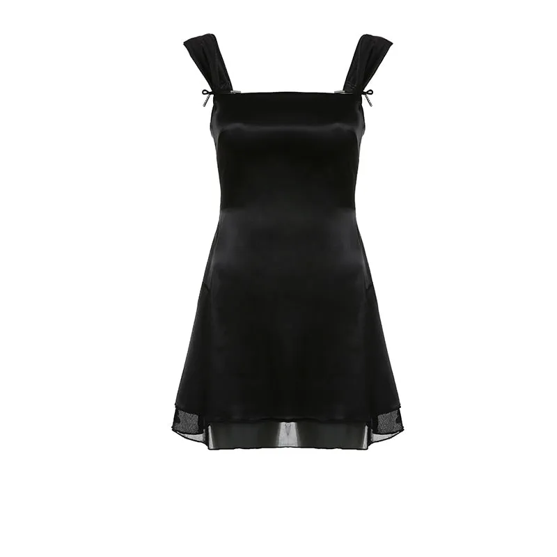 Nsquared Sleeveless Black Goth Y2K Mini Dress | A Line Birthday Dress For Women