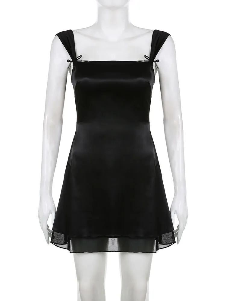 Nsquared Sleeveless Black Goth Y2K Mini Dress | A Line Birthday Dress For Women