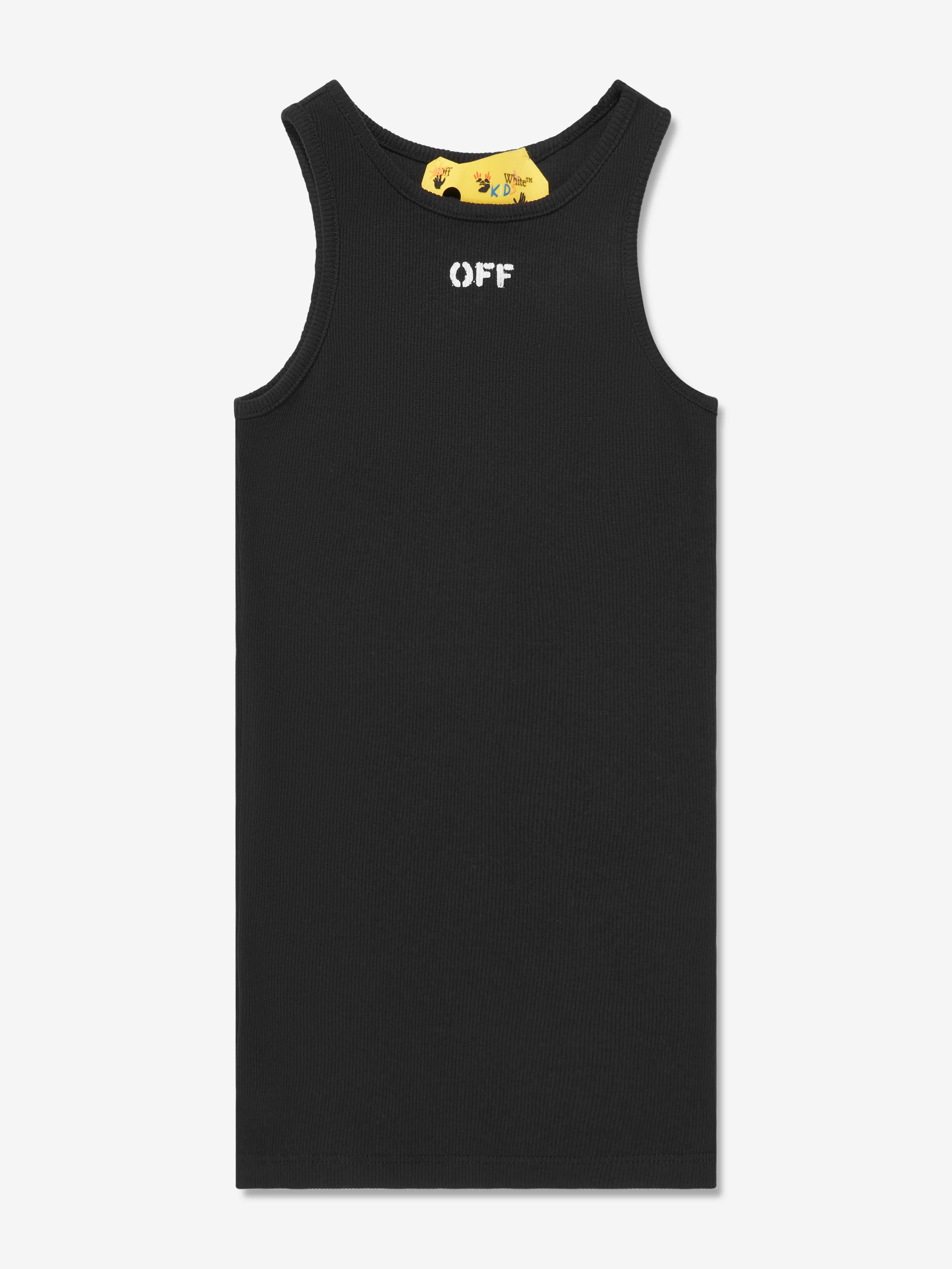 Off-White Girls Off Stamp Ribbed Tank Dress in Black