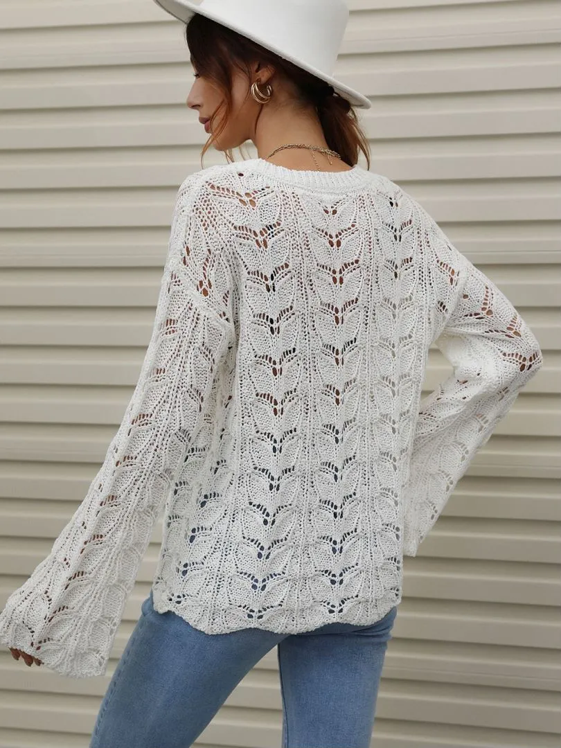 Openwork Dropped Shoulder Knit Top